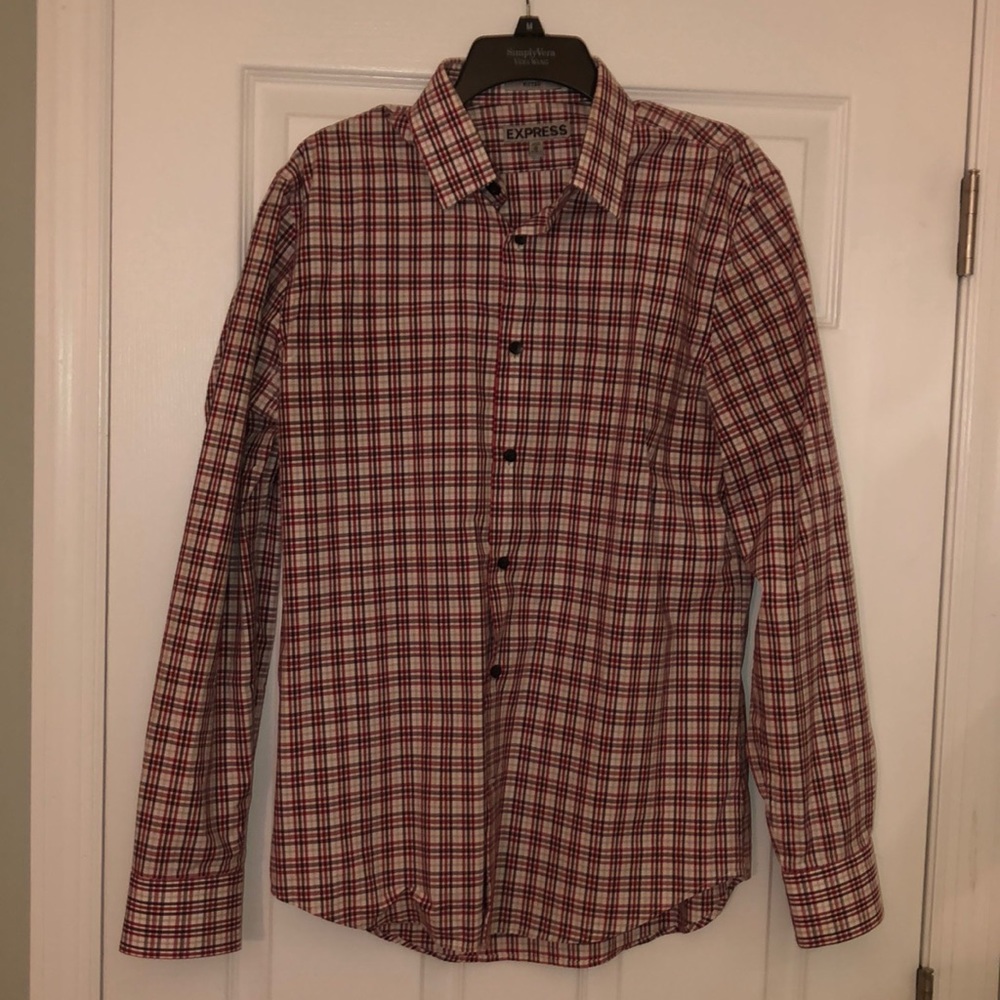 Express Men’s Red Plaid Button Down Shirt